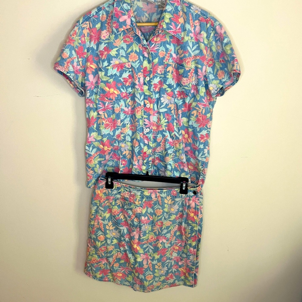 Liz Claiborne villager sport women's vintage floral print denim set Size 14